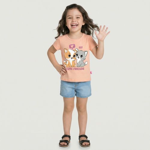 Blusa Infantil Manga Curta Estampa Pets Laranja - Toys & Kids