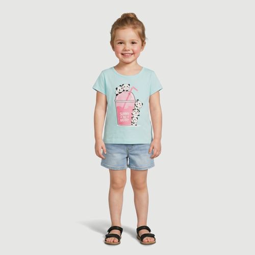 Blusa Infantil Manga Curta com Estampa De Pandas Azul - Toys & Kids