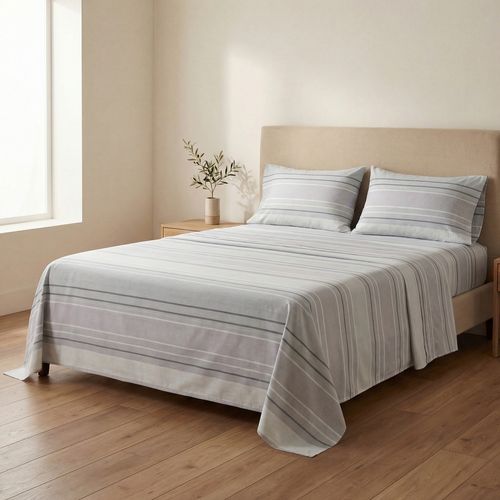 Jogo de Cama King Enzo 4 Peças 200 Fios Listrado Cinza - Andreza Enxovais