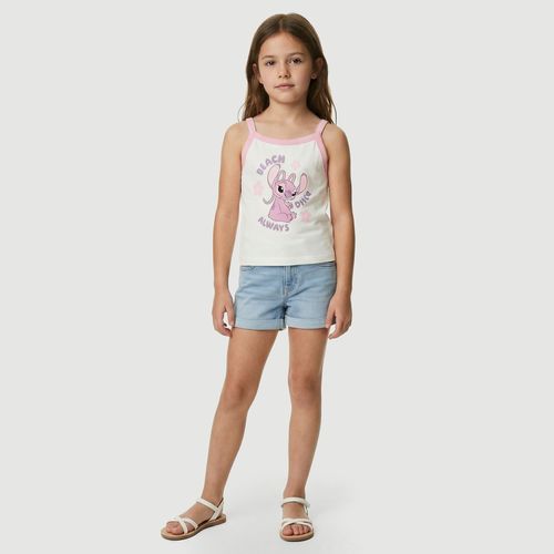 Blusa Regata Infantil Sem Manga com Estampa Stitch Creme - Disney