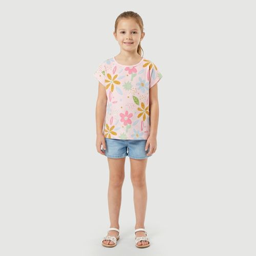 Blusa Feminina Manga Curta Básica com Estampa Floral Rosa - Yeapp