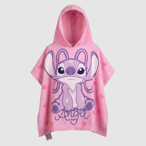 Poncho aveludado infantil com capuz Stitch rosa - Disney