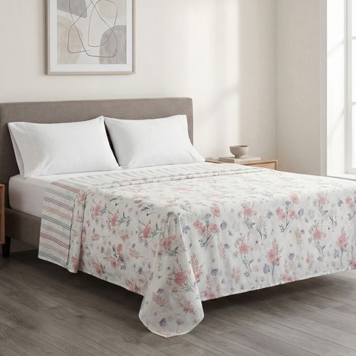 Jogo de cama casal 4 peças algodão estampa floral bege - Pernambucanas Casa