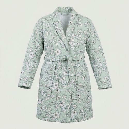 Roupão Feminino Pérola Estampado 100% Algodão Floral Verde - Dohler
