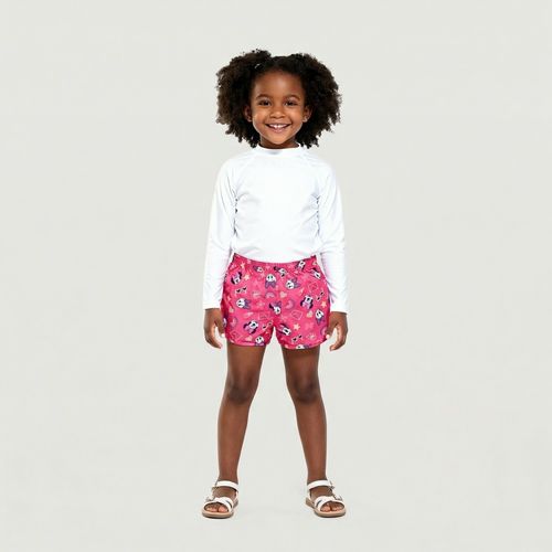 Short Feminino Soltinho com Cós Elástico Estampado Rosa - Disney