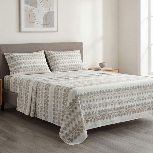 Jogo de Cama Solteiro 3 Peças Vittorio Realce estampa geométrica bege - Sultan