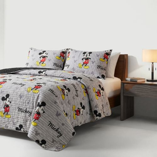 Porta-travesseiro Mickey Mouse Enjoy estampa listras cinza - Disney