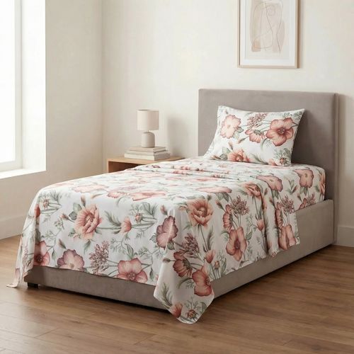 Jogo de cama casal 4 peças Microppercal Claire floral bege - Pernambucanas Casa