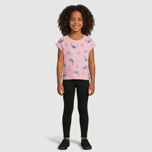 Blusa Infantil Manga Curta Com Estampa Stitch Rosa - Disney