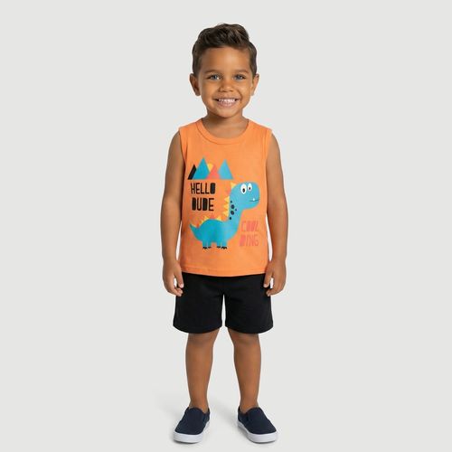Conjunto Regata E Bermuda Dinossauro Laranja - Toys & Kids