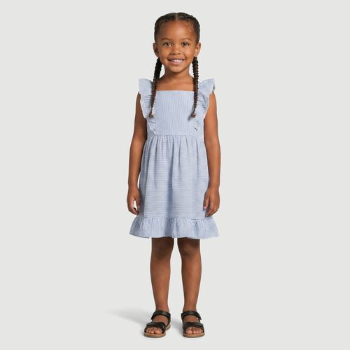 Vestido Sem Mangas Com Babados Listrado Azul - Toys & Kids