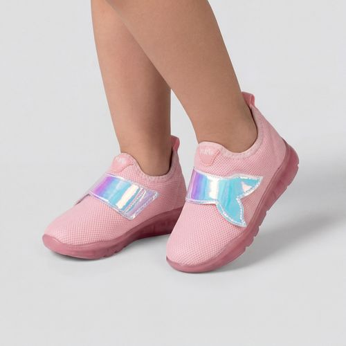 Tênis Infantil Slip On Com Laço Holográfico Rosa