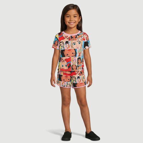 Pijama Infantil Mini Me Manga Curta Princesas Rosa - Disney