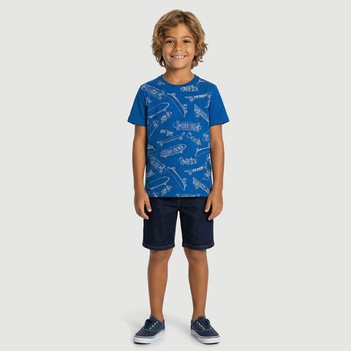 Camiseta Masculina Manga Curta Estampa Skate Azul - Yeapp