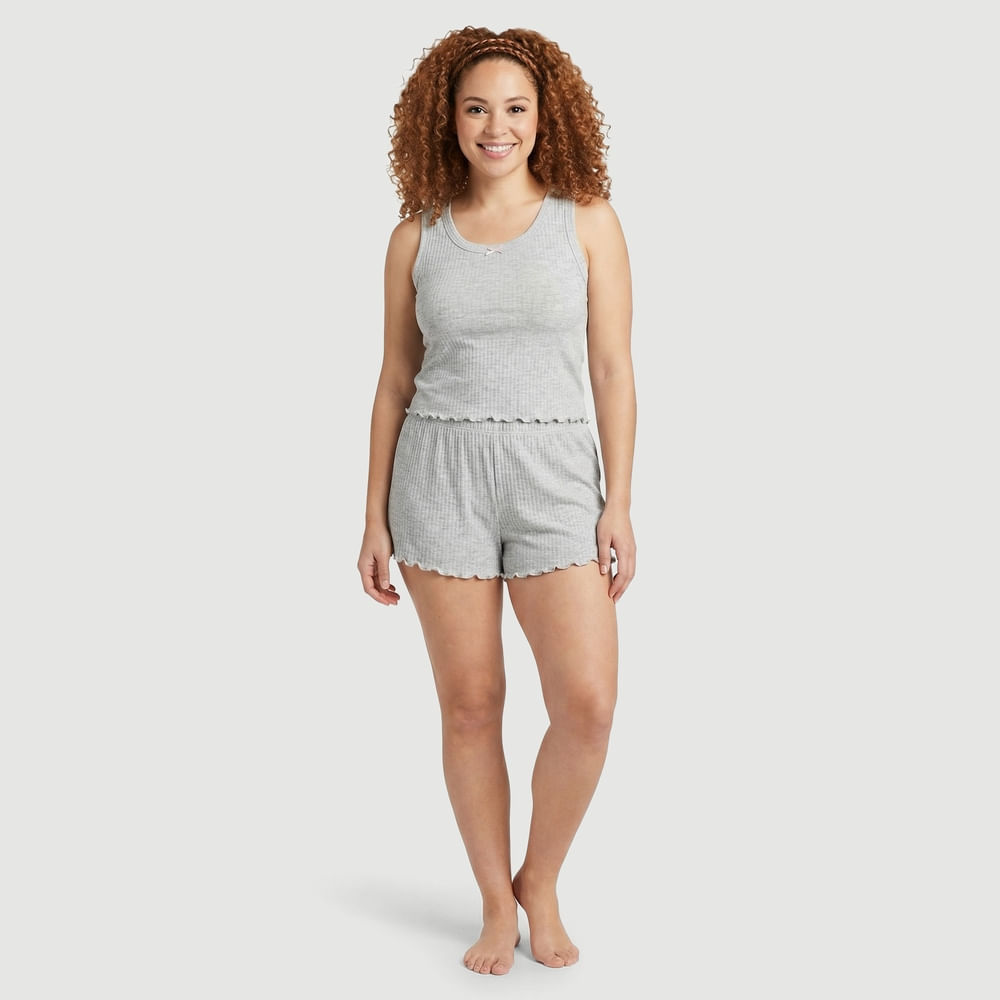 Short Doll Feminino Sem Manga Canelado Cinza - Uniq | FastStore PDP