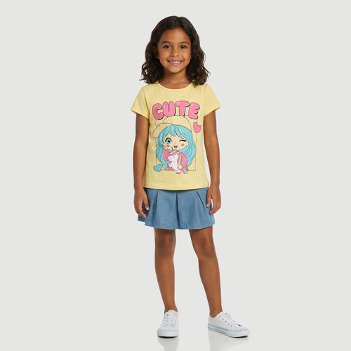 Conjunto Infantil Short Saia Anime Cute Amarelo - Yeapp
