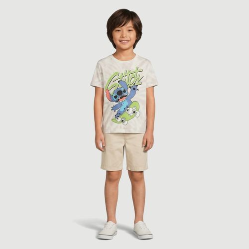 Camiseta Masculina Manga Curta Tie Dye Stitch Creme - Disney