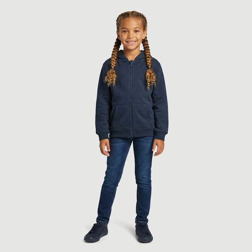 Blusão Infantil Com Capuz E Zíper Liso Azul Marinho - Yeapp