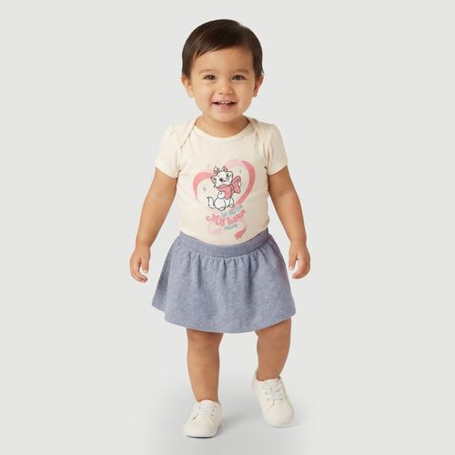 Conjunto Body E Saia Marie Bebê Estampa Creme - Disney
