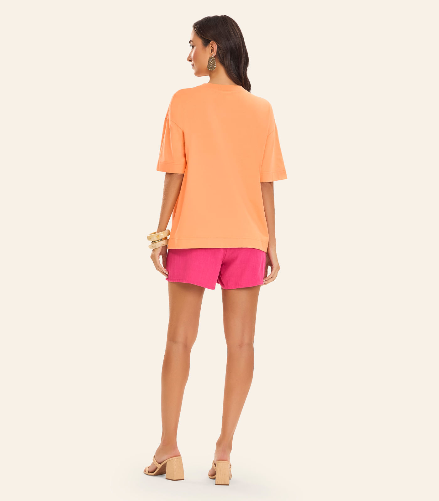 T- Shirt Overzised Meia Malha Feminina Rovitex Laranja