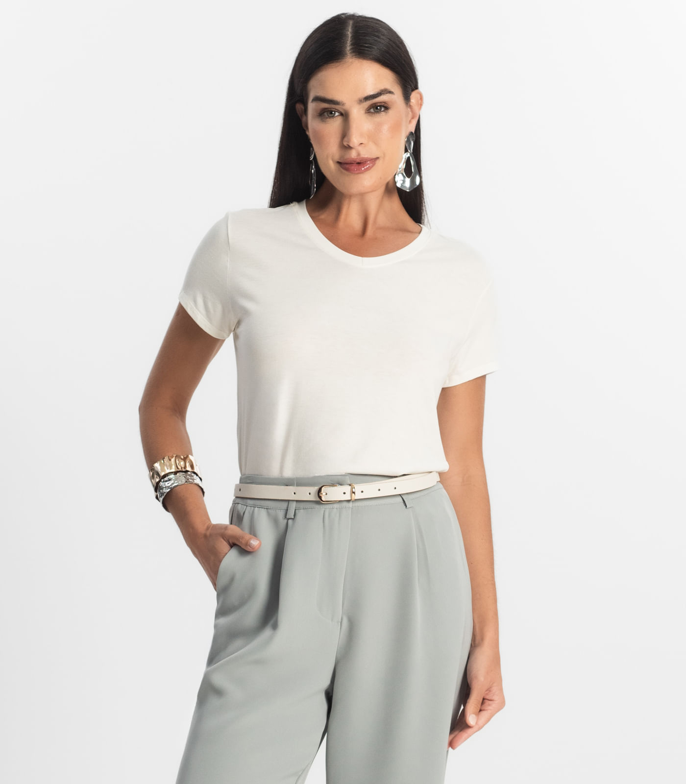 Blusa Básica Feminina Viscotorcion Rovitex Bege