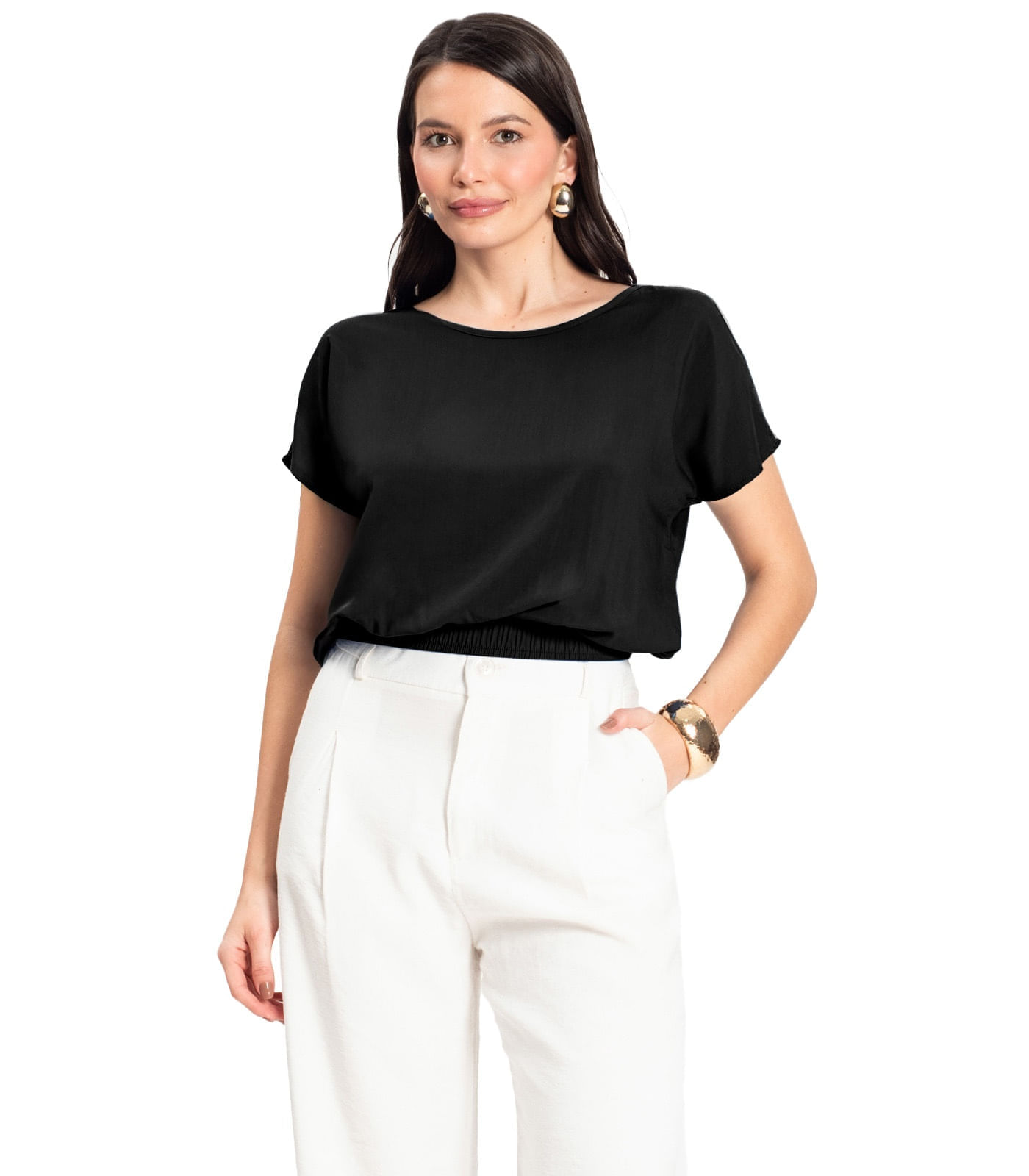Blusa Feminina manga curta Infinita Cor Preto