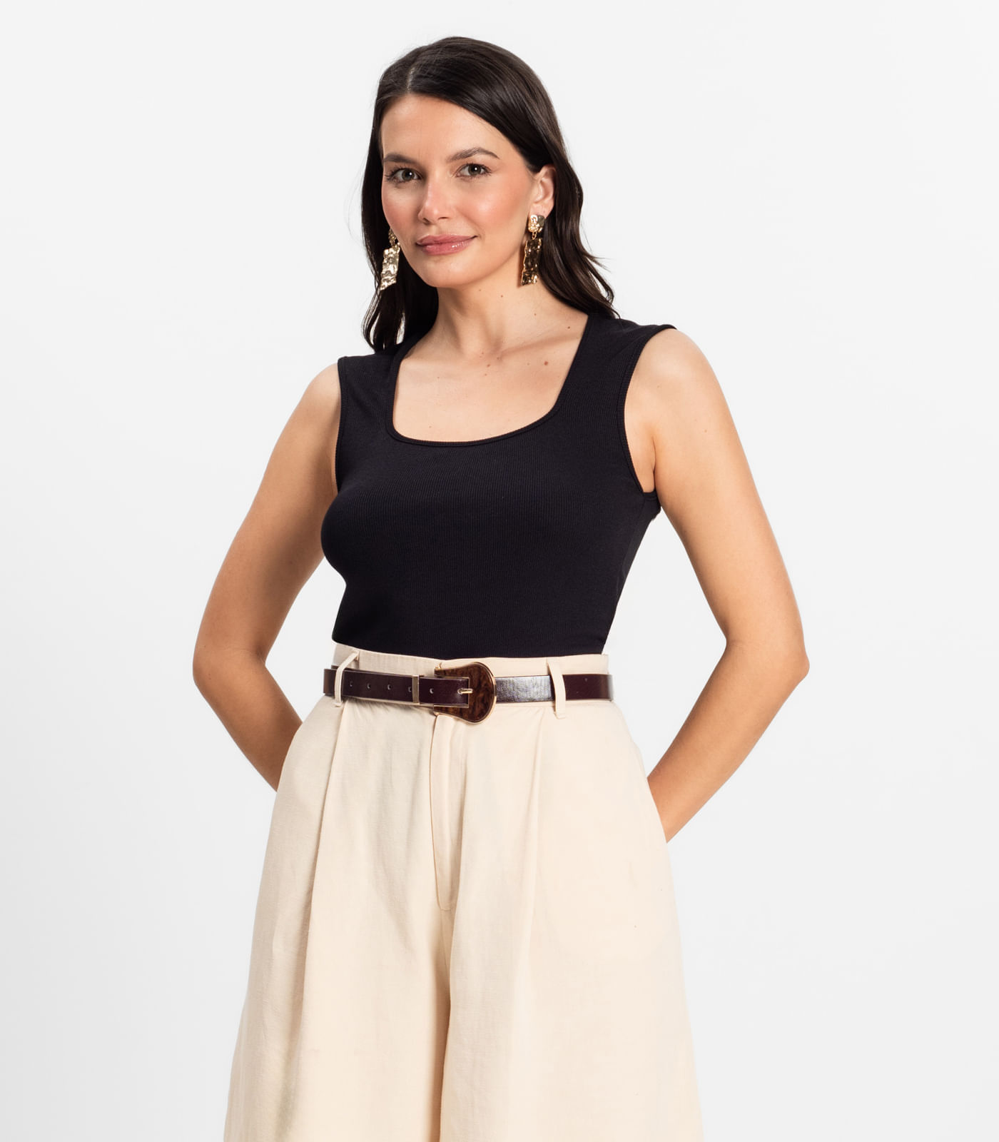 Regata Feminina em Ribana de Viscose Rovitex Preto