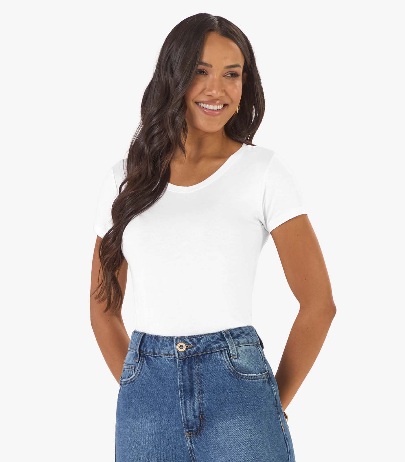 Blusa Básica Feminina Viscotorcion Rovitex Branco