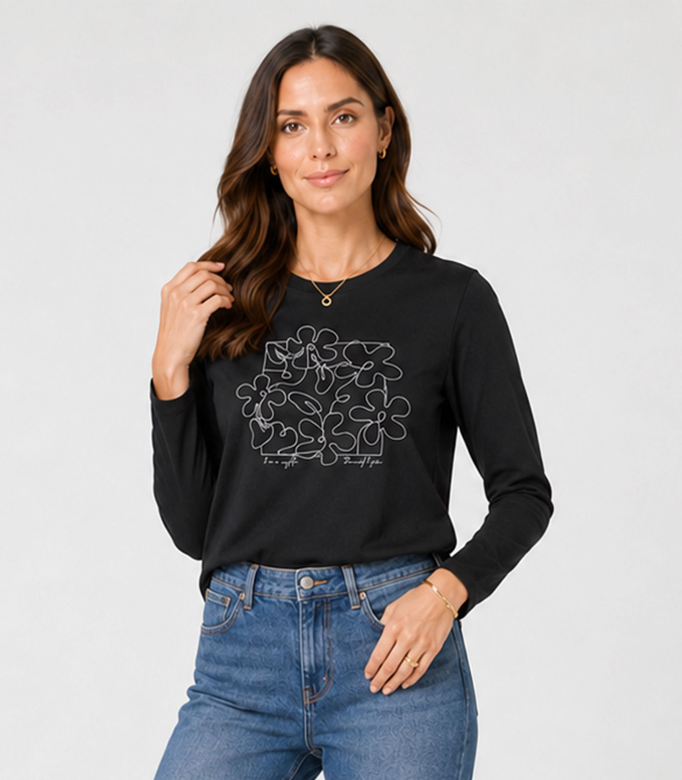 Blusa Manga Longa Feminina Molicotton Infinita Cor Preto