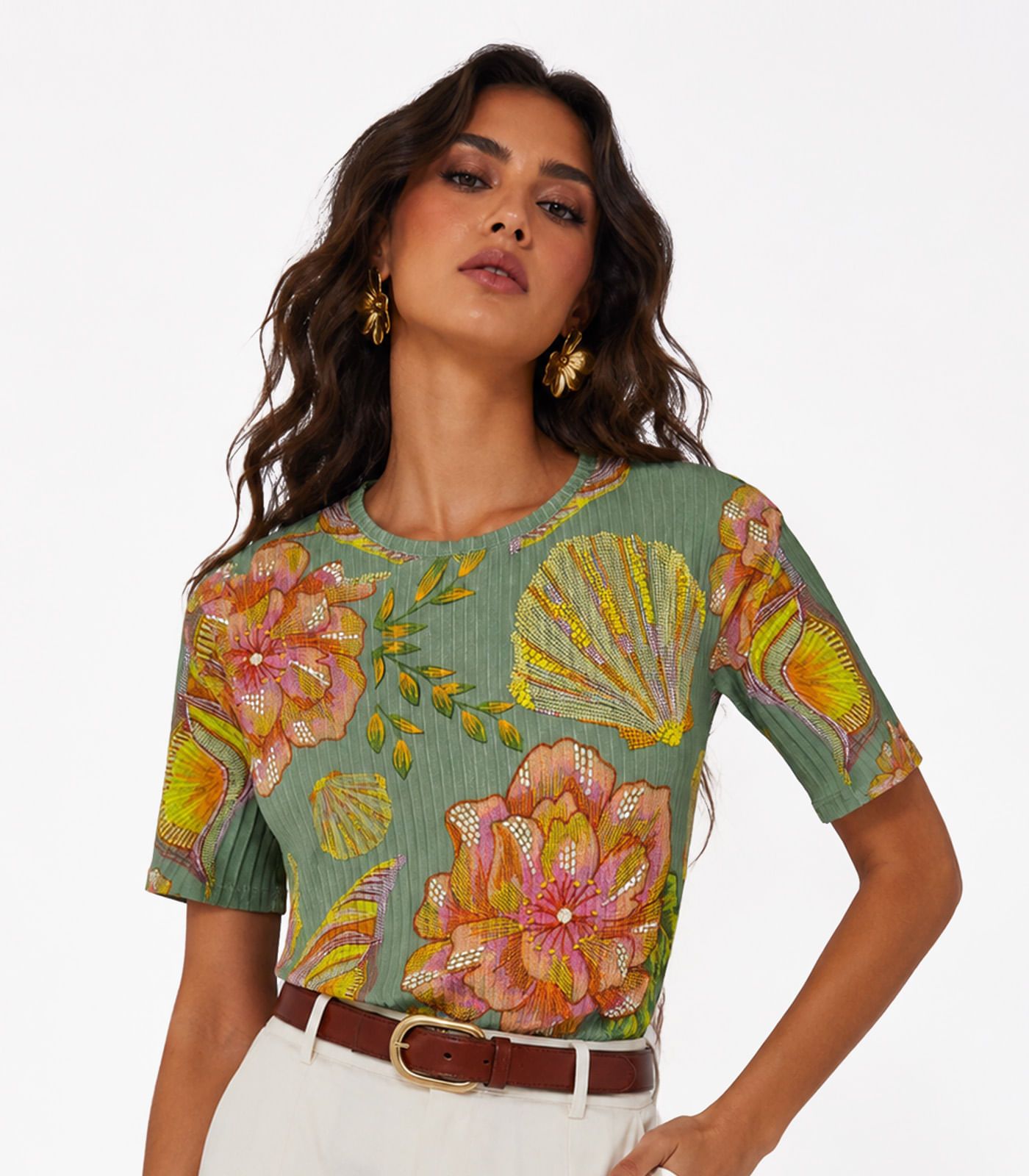 Blusa Feminina em Ribana Canelada Infinita Cor Verde
