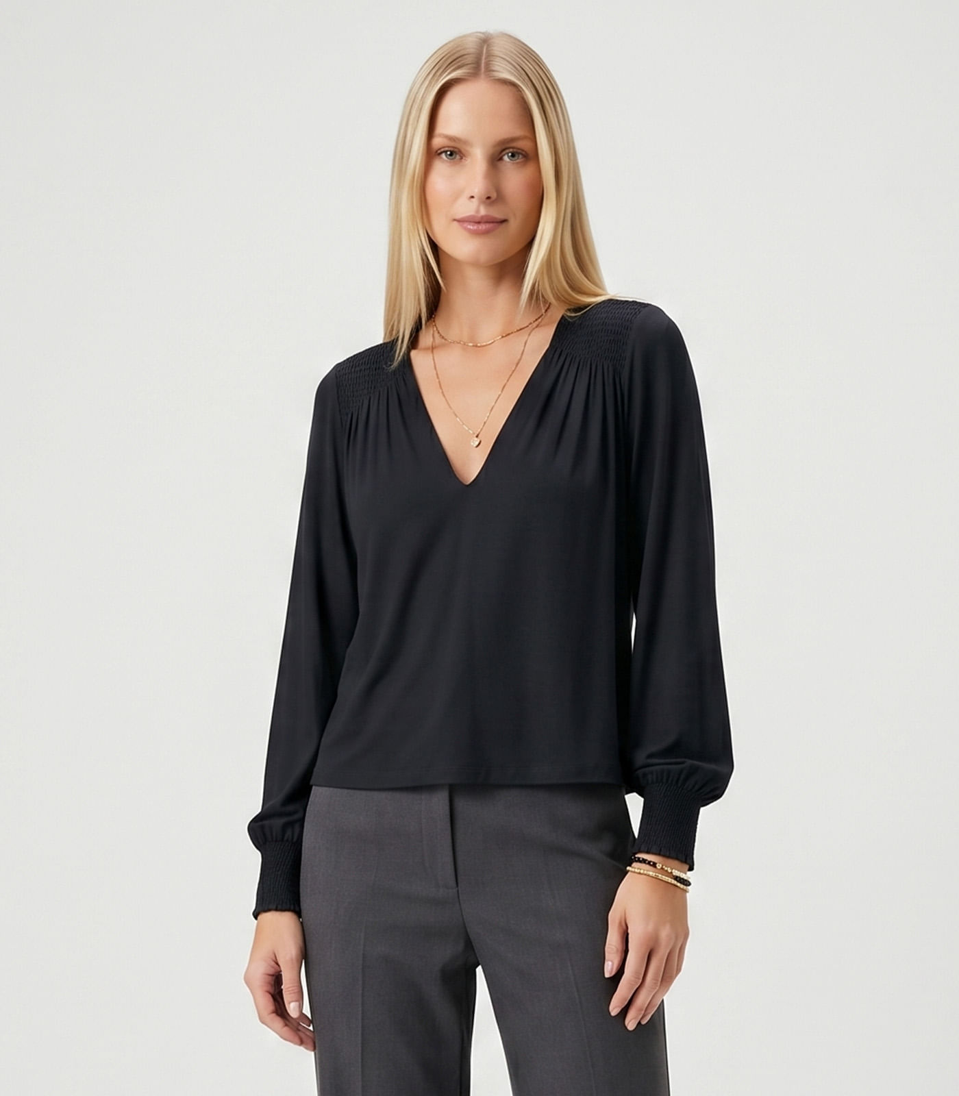 Blusa Feminina Manga Longa Com Lastex Endless Preto