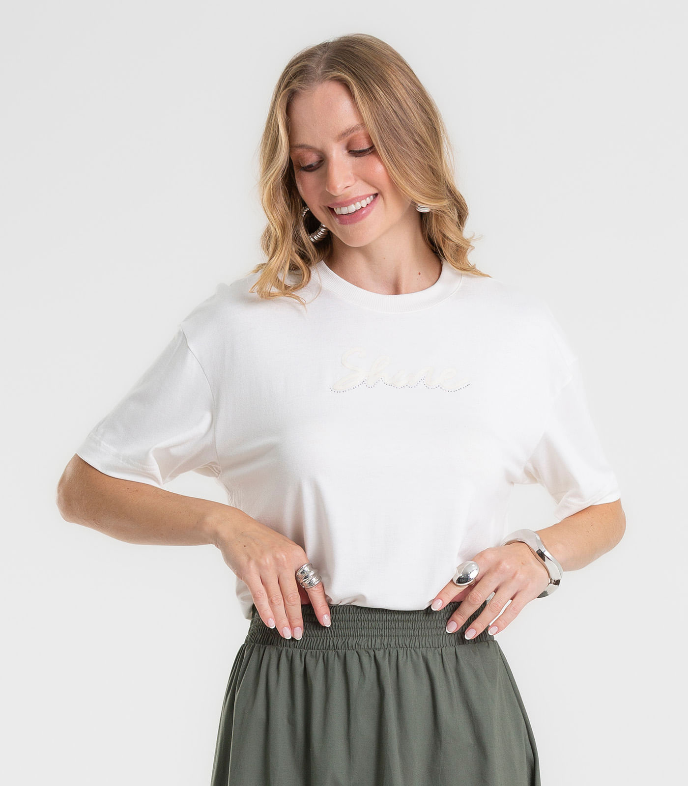 T-Shirt Feminina Manga Curta Estilosa Rovitex Bege