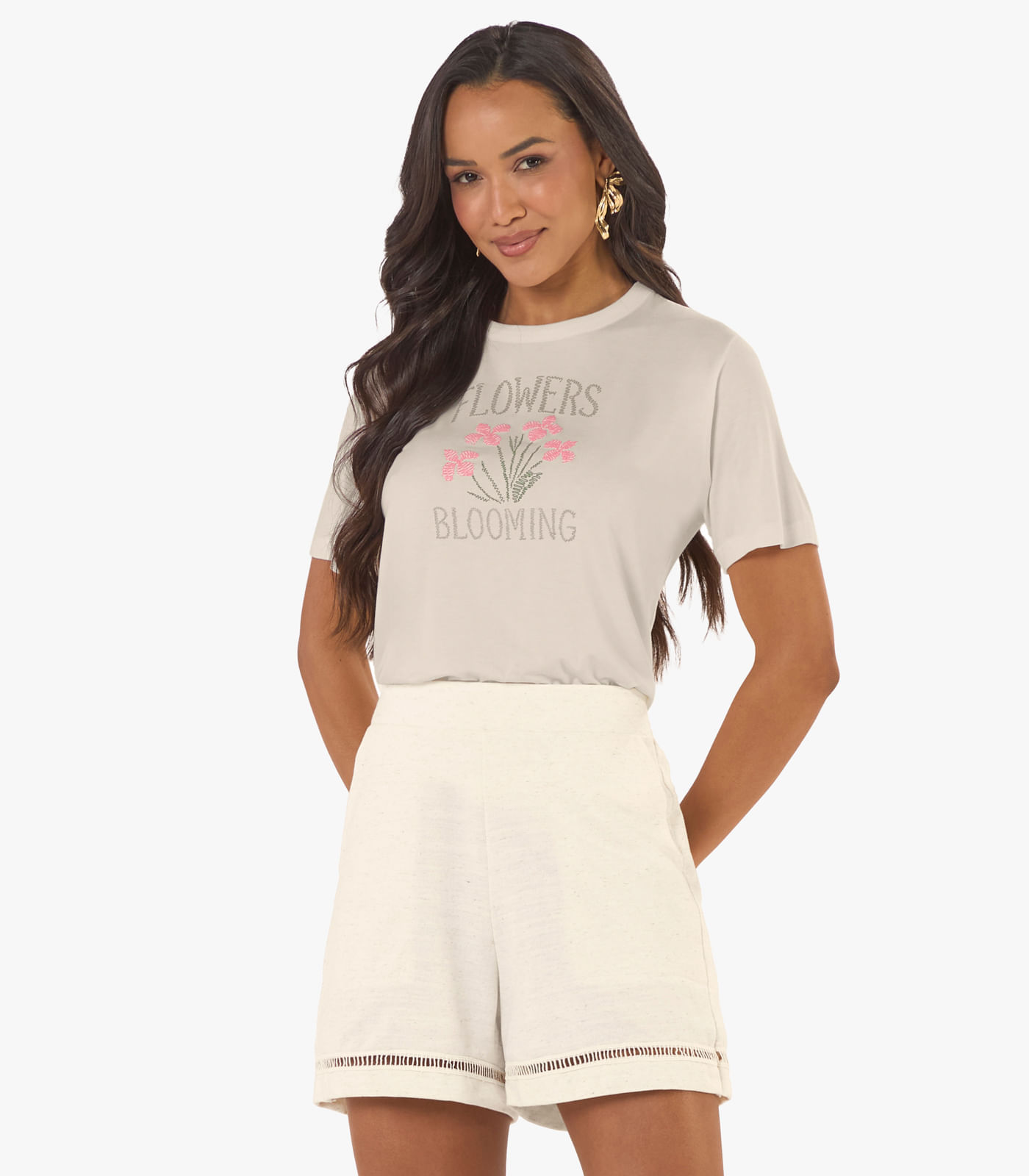 Blusa Feminina Viscotorcion Com Estampa Rovitex Bege