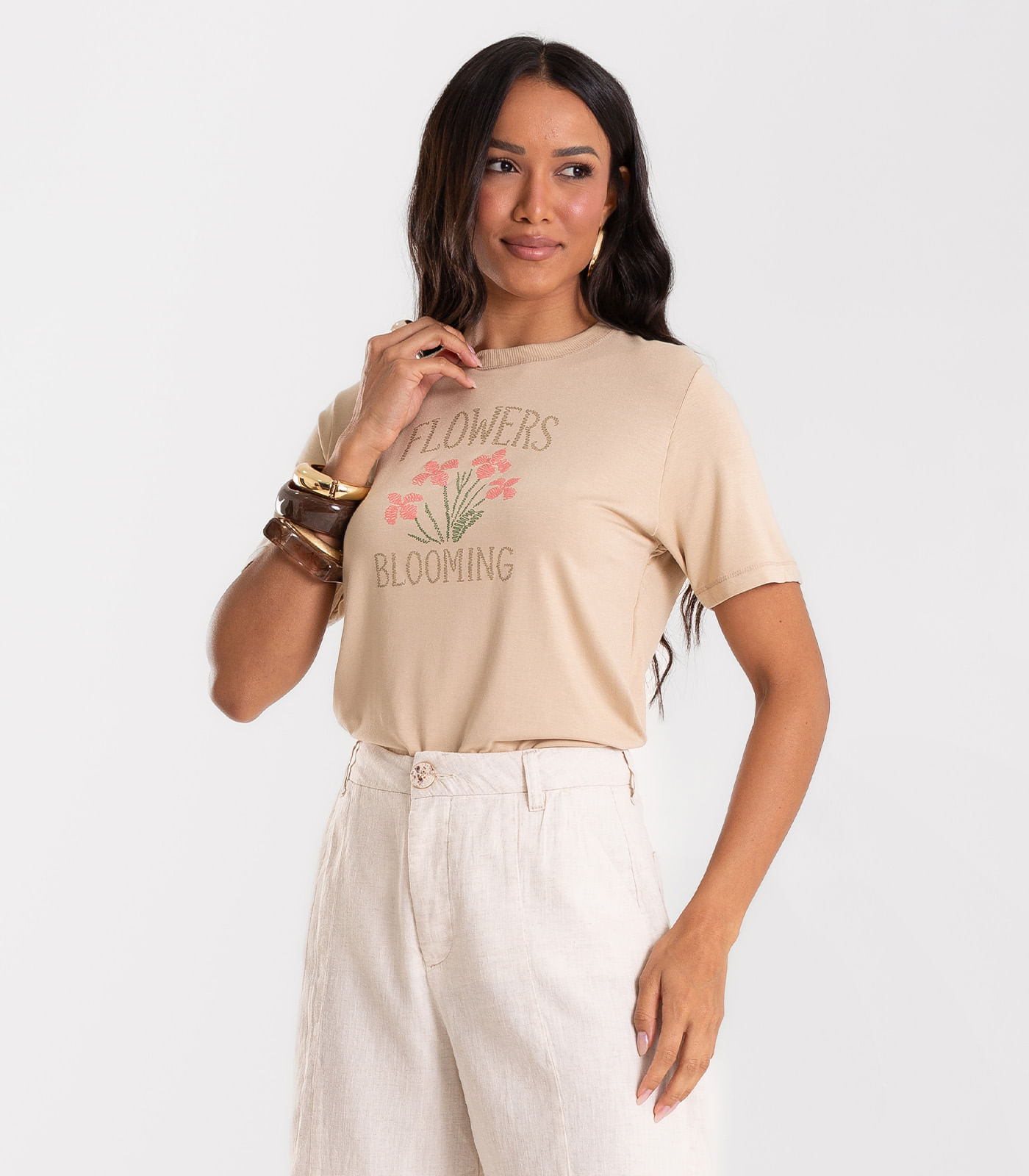 Blusa Feminina Viscotorcion Com Estampa Rovitex Marrom