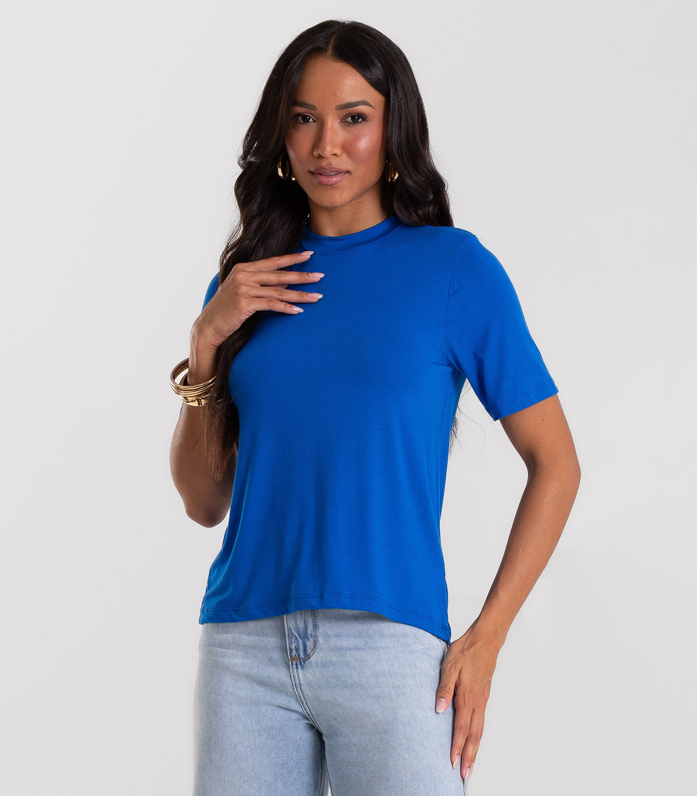 Blusa Feminina Básica em Malha Visco Rovitex Azul