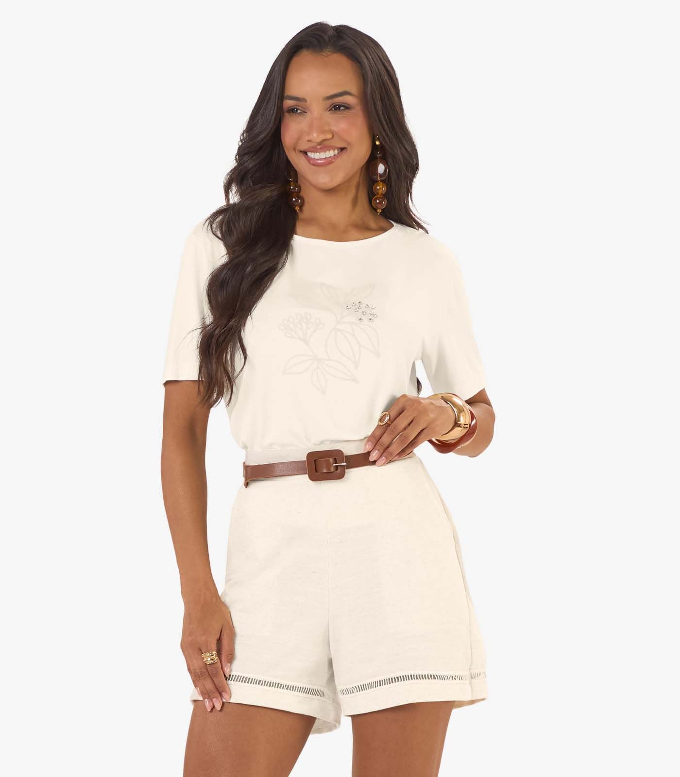 Blusa Feminina Viscotorcion Com Estampa Rovitex Bege