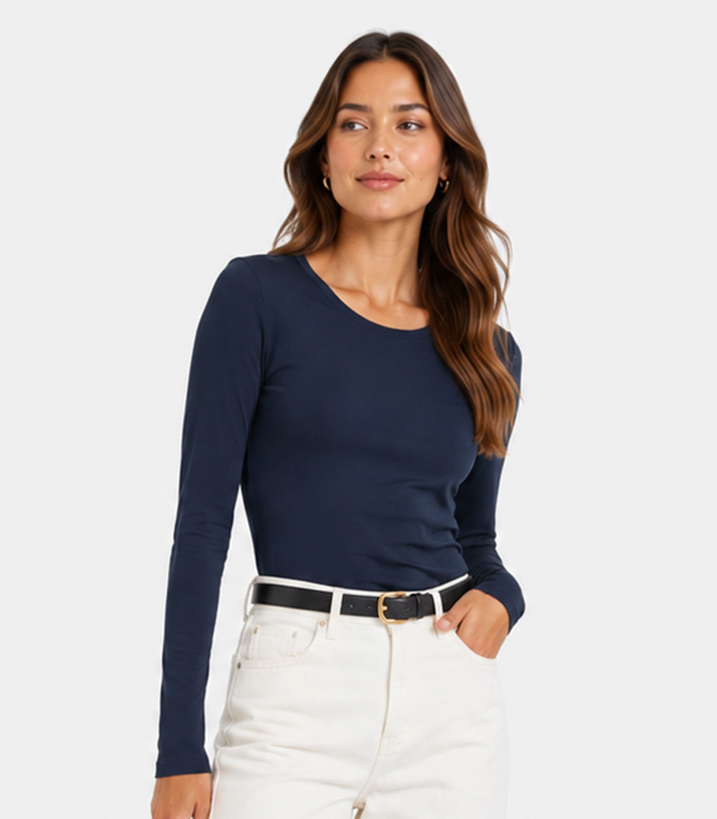 Blusa Manga Longa Feminina Em Suplex Infinita Cor Azul