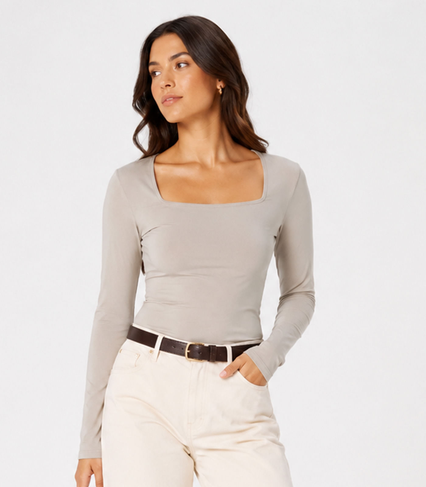 Blusa Manga Longa Feminina Infinita Cor Bege