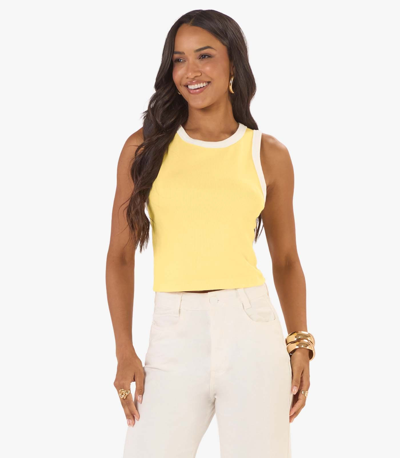 Regata Feminina Básica Ribana Com Detalhe Rovitex Amarelo