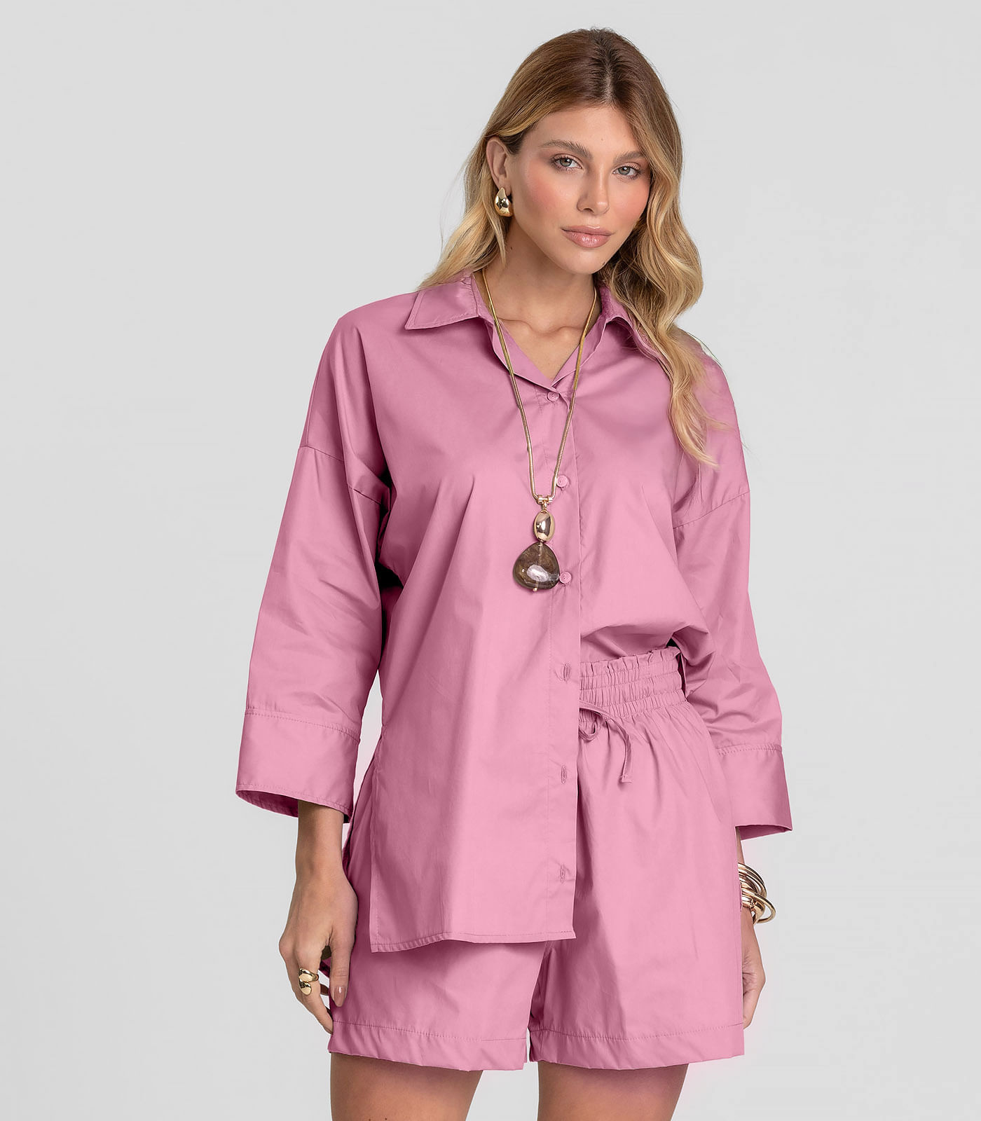 Camisa Feminina Manga 7/8 Dianna Rosa