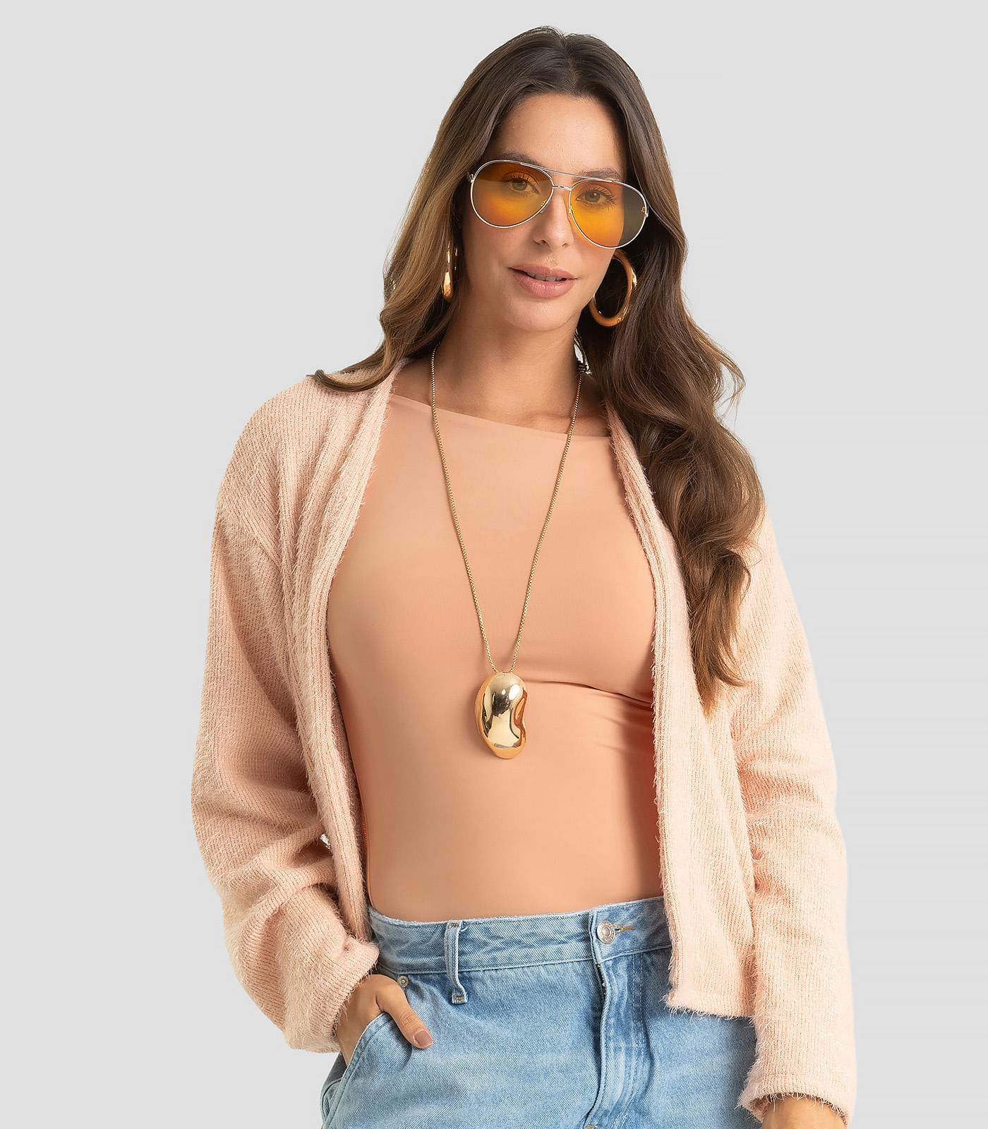 Cardigan Feminino Em Tricot Felpudo Dianna Rosa | FastStore PDP