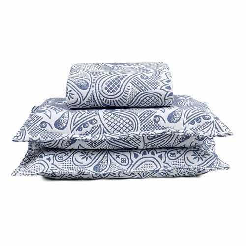 Colcha Casal 2 Porta Travesseiros Jacquard Memory Azul J Serrano