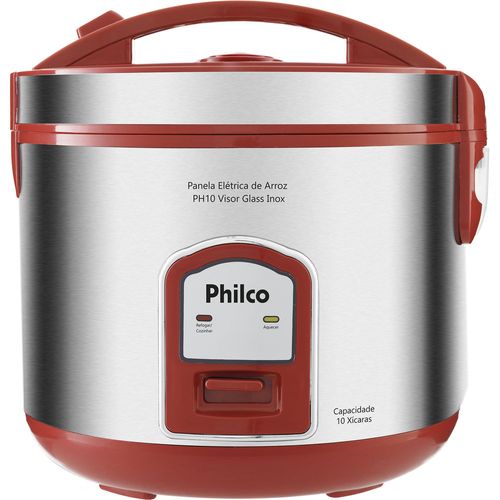 Panela Elétrica de Arroz Philco PH10V Visor Glass 220v Inox/Vermelho