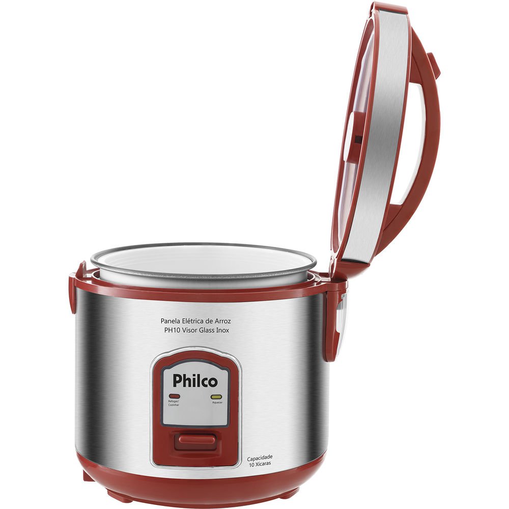 Panela Elétrica De Arroz Philco Ph10v Visor Glass 127v Inoxvermelho