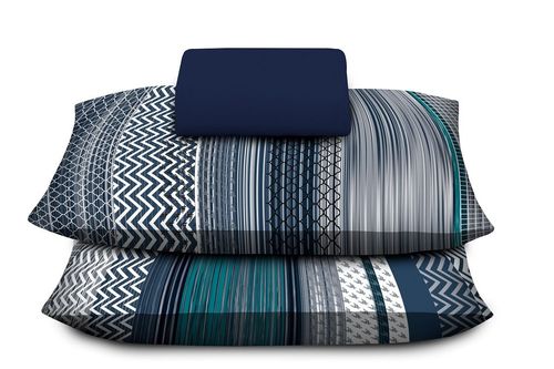 Jogo De Cama L 3 Peças Veredas Malha Azul/Estampado