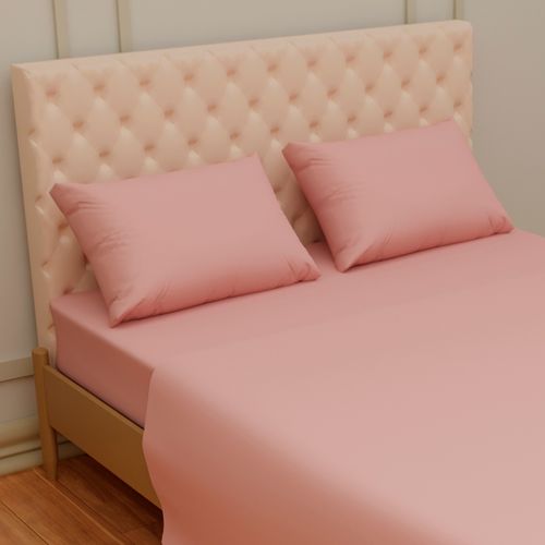 Jogo De Cama Casal 4 Peças Microfibra Liso Rosa