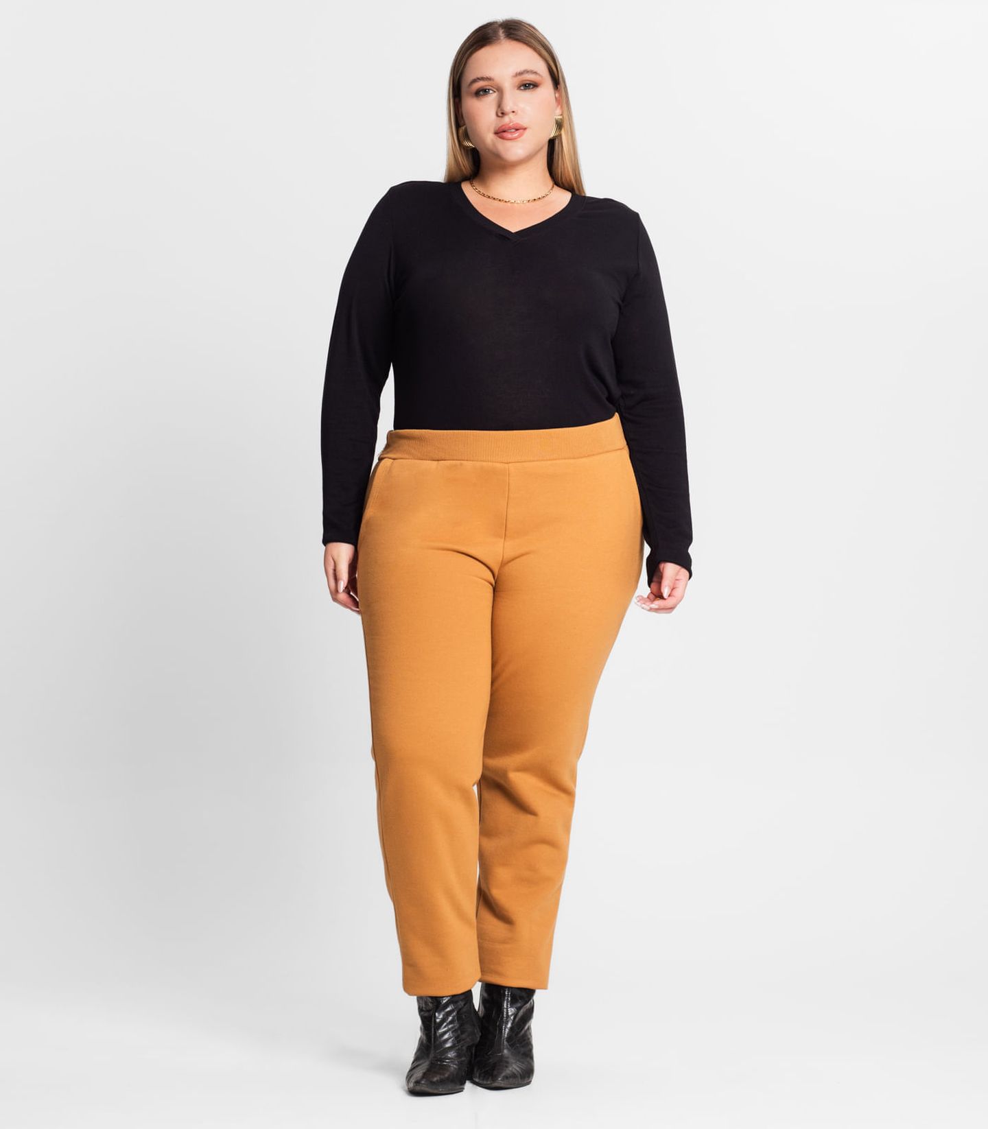 Calça marrom feminina fashion plus size