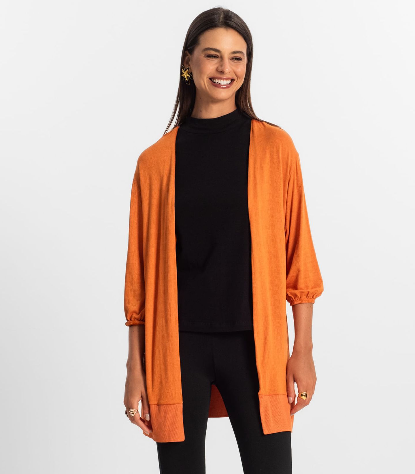 Cardigan 3/4 Feminino Rovitex Laranja