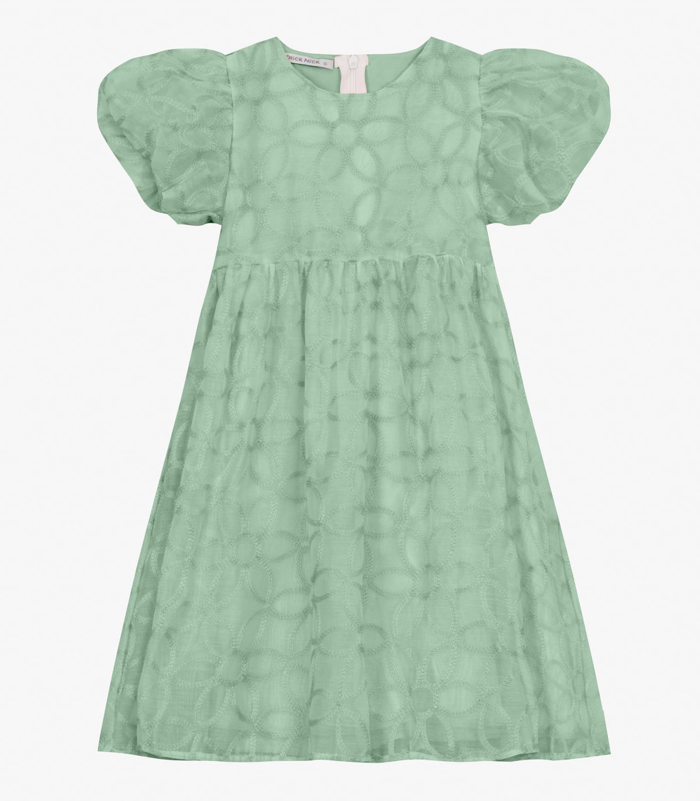 Vestido em Poly Bordado Viscose Khyara Trick Nick Verde