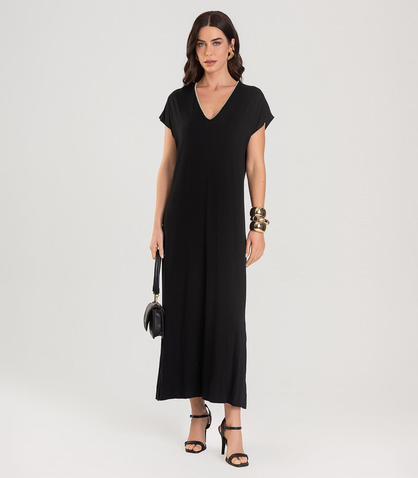 Vestido Feminino Decote V Super Midi Dianna Preto | FastStore PDP